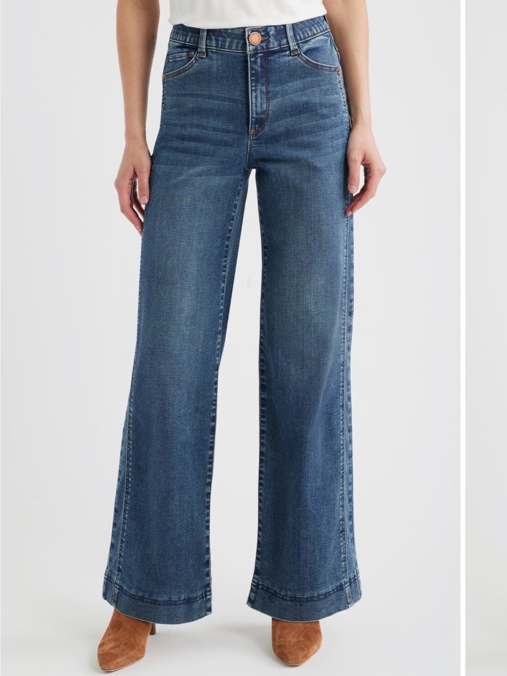 Wit & Wisdom Gracie Skyrise Double Side Seam Wide Leg Jeans - Dark Blue Denim
